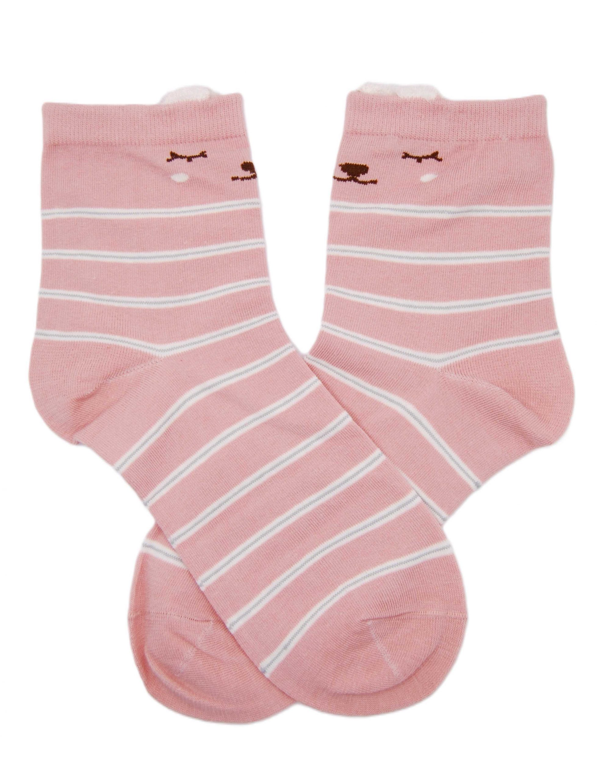 Calcetín orejitas rosa rayas